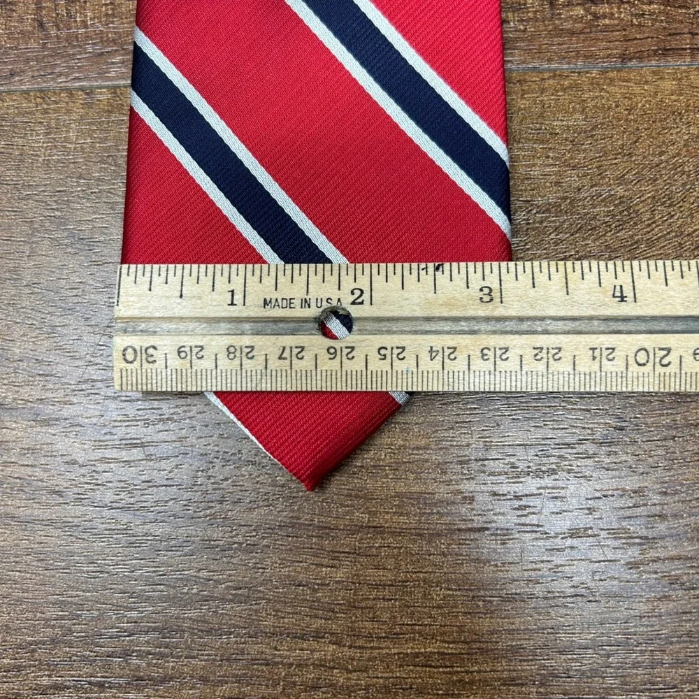 Allen Edmonds Collection Red & Navy Striped 100% Silk Necktie USA
